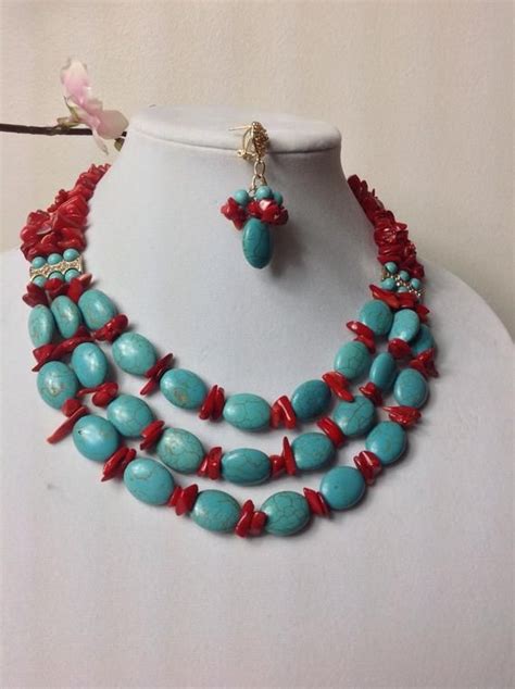 Elegant Turquoise Gemstone Beaded Necklace Set Nigerian Etsy India