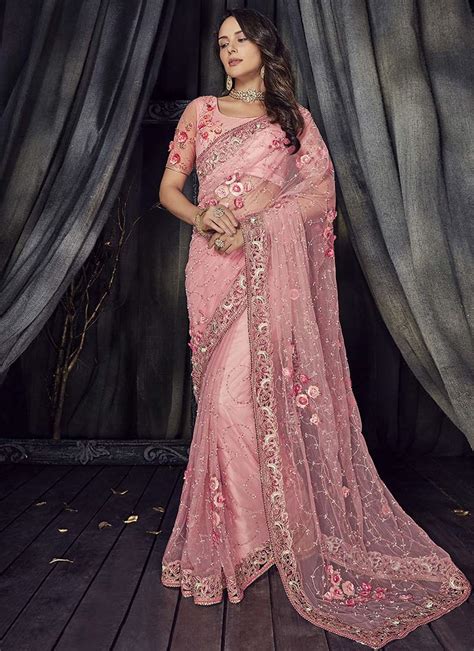 Pink Net Wedding Saree Sarees Designer Collection