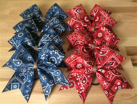 Check spelling or type a new query. Blue and red bandana team cheer bows | Cheer bows diy, Cheer bows, How to make bows