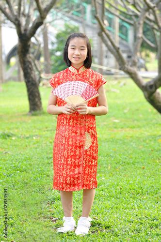 12 Years Old Asian Girl In Red Chinese New Year Dress Post Profi Buy