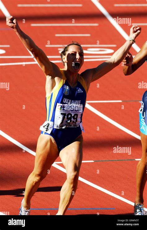 Ukraine S Zhanna Pintusevich Block Celebrates As She Crosses The Finsh Line To Win The Final Of