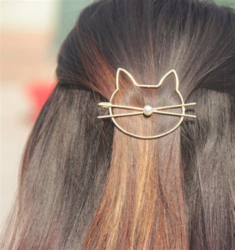 Fashion Hollow Cute Cat Hair Pin Imitation Pearl Hairpin Side Clip Hair