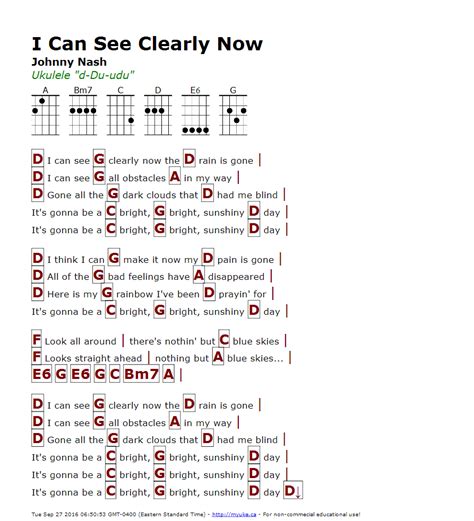 I Can See Clearly Now Johnny Nash Myuke Ca Ukulele Songs And Chord Sheets Pinterest