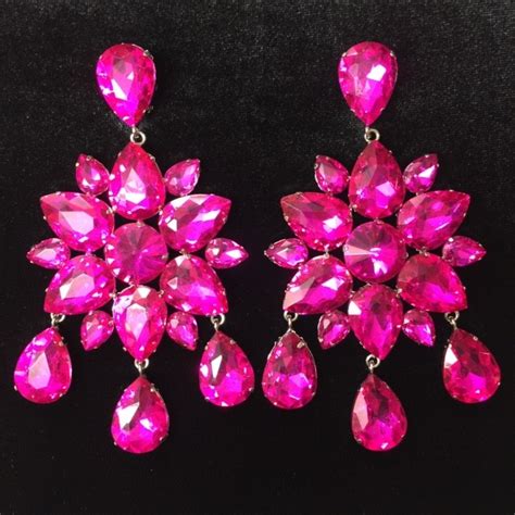Hot Pink Crystal Diamante Dangle Earring E