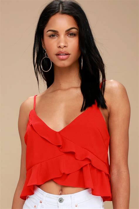 Cute Red Crop Top Ruffled Crop Top Sleeveless Crop Top Lulus