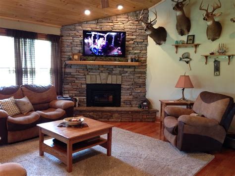 Rustic Living Room Pine Ceilings Stone Fireplace Oak Floors Rustic