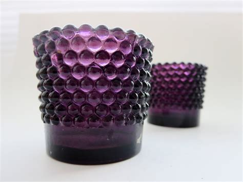 Purple Glass Votive Candle Holder Set Deep Amethyst Purple