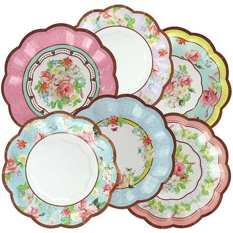 Assorted Floral Tea Party Scalloped Dessert Plates 12ct Party City