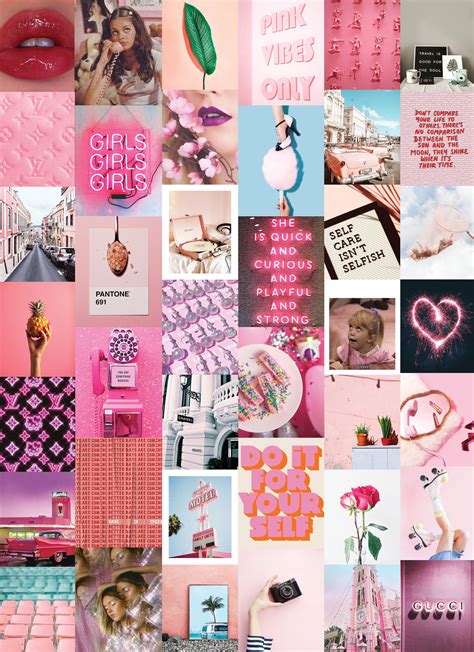 Pink Wall Collage Kit Digital Download 40pcs Etsy Wall Collage