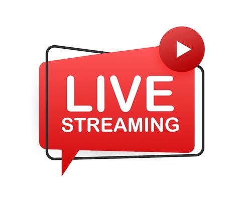 Live Streaming Flat Logo Red Design Element With Play Button Illustration Premium Vector