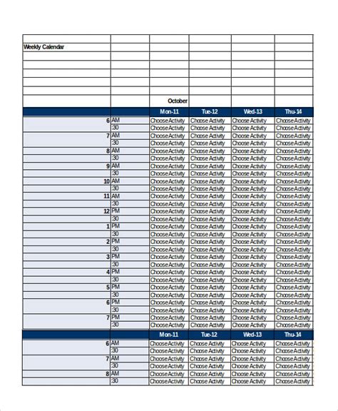 Weekly Calendar Template 12 Word Excel Pdf Documents Download