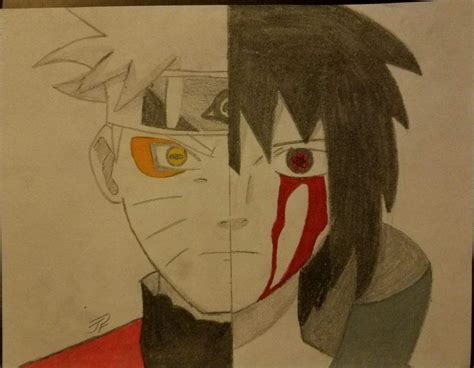 Naruto And Sasuke Half Face Drawing