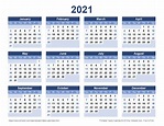 Printable Horizontal Calendar 2021 - The calendars have large 2021 dates.
