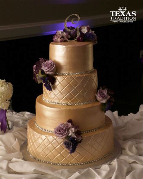 Purple And Gold Wedding Cake At Piazza In The Village Elegant Gold