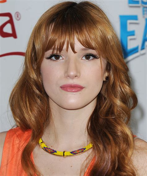 Bella Thorne Long Wavy Casual Hairstyle With Blunt Cut Bangs Ginger Red Hair Color