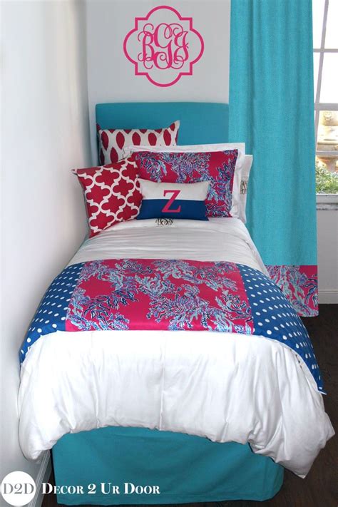 Lilly Coral Print Dorm Bedding Set Dorm Bedding Sets Dorm Bedding Dorm Room Bedding