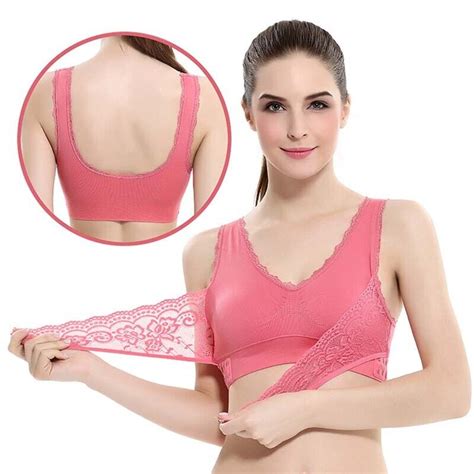 sexy front cross side buckle wireless lace bra breathable for women sport yoga ebay