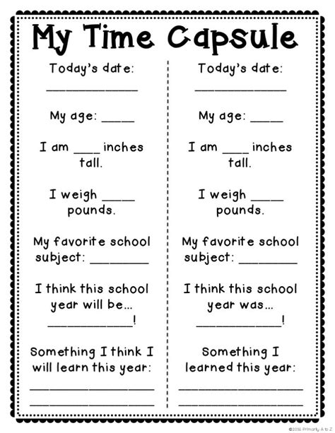 First Grade Time Capsule Worksheet