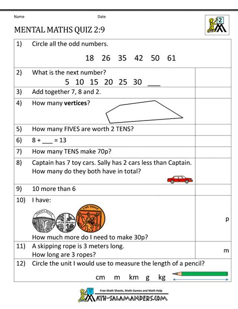 Printable Mental Maths Year 2 Worksheets