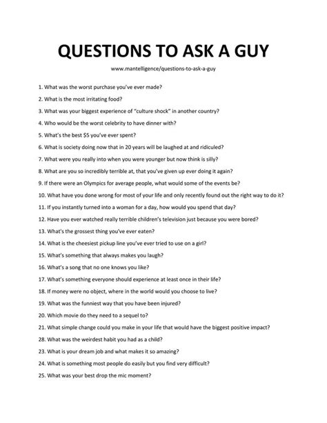 questions to ask a guy in the middle of a question sheet with words on it