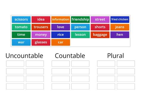 Countable Uncountable Nouns Group Sort