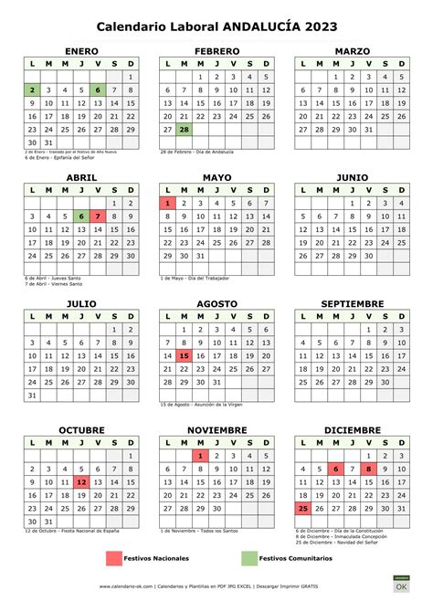 Calendario Laboral 【andalucÍa 2023】 Para Imprimir