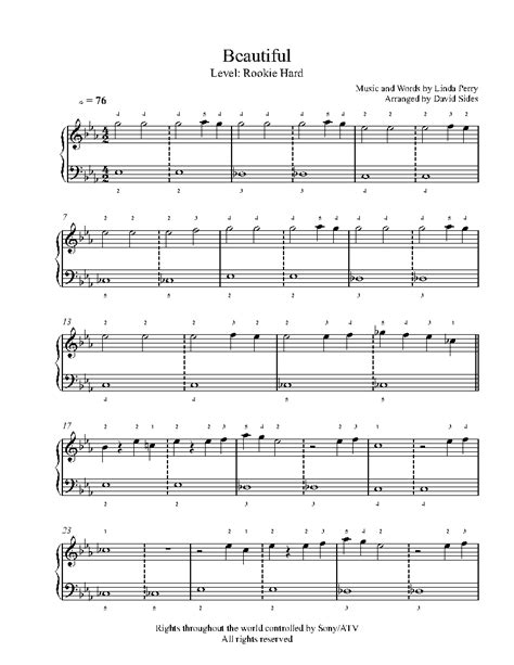 Beautiful By Christina Aguilera Sheet Music And Lesson Rookie Level