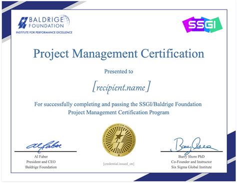 Baldrige Project Management Certification Six Sigma Certification And