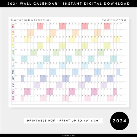 Printable 2024 Annual Calendars Instant Download Plan The Things