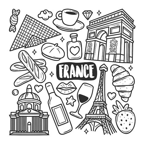 Francia Iconos Dibujados A Mano Doodle Para Colorear Vector Gratis