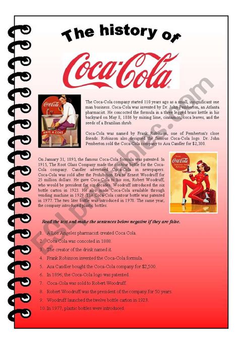 The History Of Coca Cola Reading And Active Passive Exercise In The