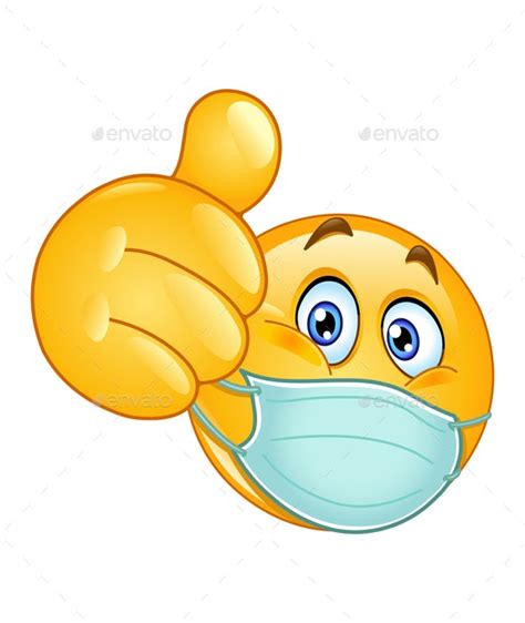 Thumb Up Emoticon With Medical Mask Vectors Graphicriver
