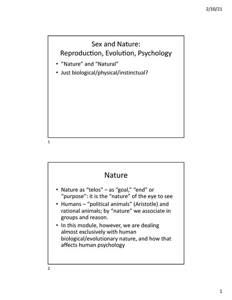 3 Sex Nature And Evolution Sex And Nature Reproduc1on Evolu1on Psychology ”nature” And