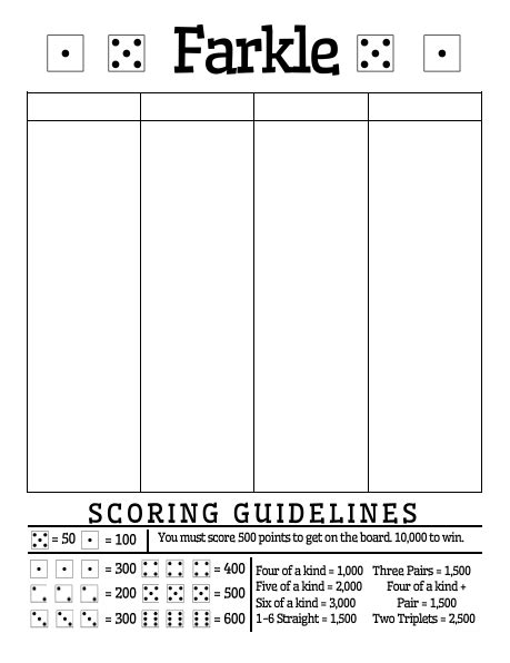 Perfect scorebook for farkle scorekeeping ,farkle game record keeper book, farkle score card, farkle writing note, 120 score sheets for scorekeeping , size 8.5x11 (gift). Math = Love: Free Printable Farkle Score Sheet