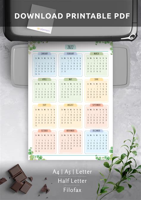 Download Printable Yearly Calendar - Floral Style PDF