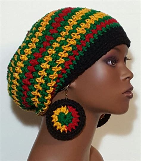 Rasta Colors Crochet Beret Small Tam With Earrings By Razonda Lee Rasta