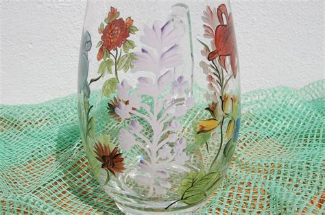 Exceptional 8 Piece Vintage Juice Set Glass Flowers Hand Etsy
