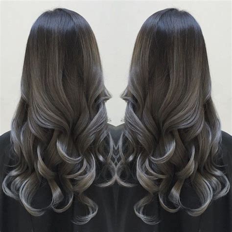 Smoky Silver Highlights Over Charcoal Black Hair Color