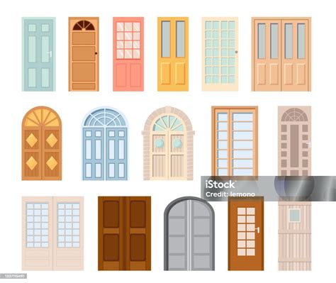 Entrance Front Doors Isolated Vector Icons Cartoon Interior And