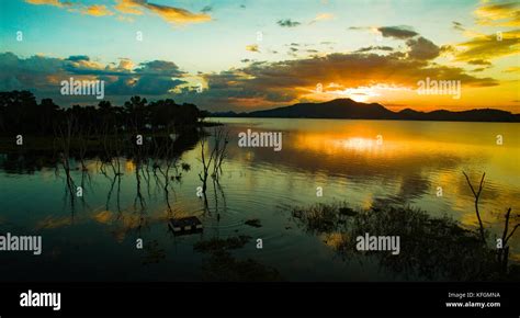 Beautiful Sunset Sky At Bang Pra Water Reservoir Lake Chonburi Thailand