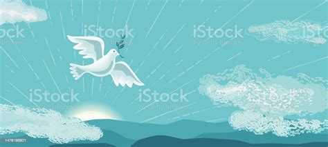 Holy Spirit Dove In Blue Sky Vector Background Stock Illustration