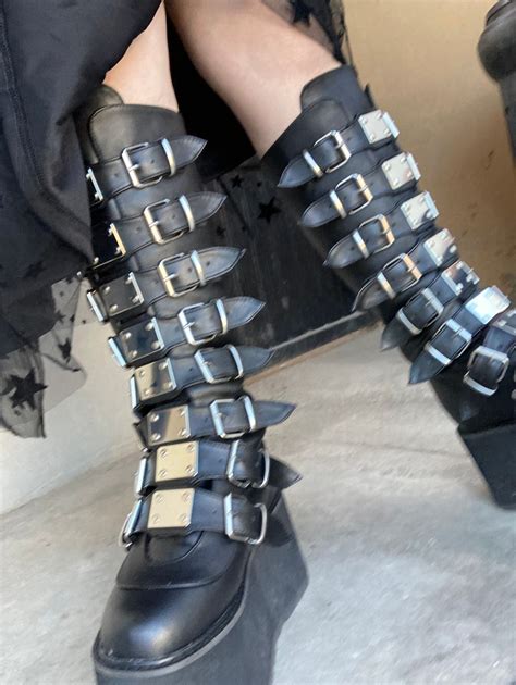 demonia damned 318 knee high boots black vegan leather demonia cult