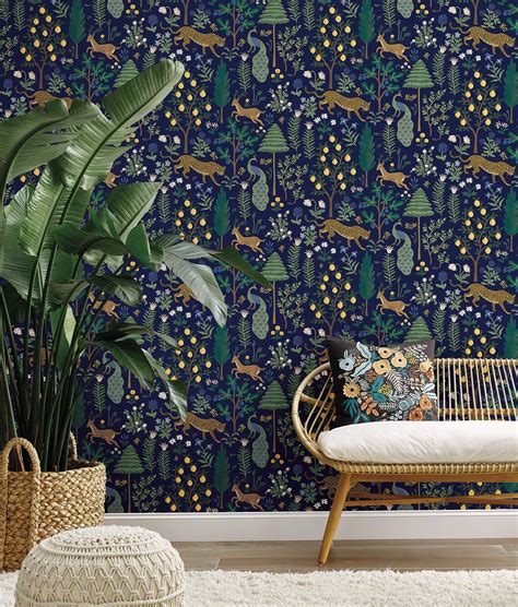 Rifle Paper Co Menagerie Peel And Stick Wallpaper Blue Us Wall Decor