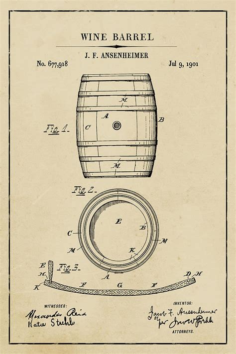 Wine Barrel Blueprint Patent On Aged Paper Wine Patent Art Digital Art By Florian Rodarte