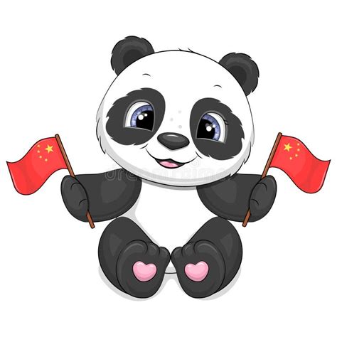 Cute Cartoon Panda With Flags Of China Stock Vector Illustration Of