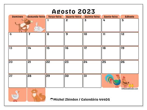 Calendário De Agosto De 2023 Para Imprimir “444sd” Michel Zbinden Mo