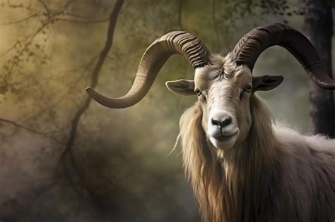 Premium Ai Image Portrait Photography Of Altai Mountain Goat In Forest