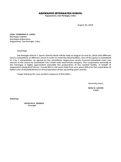 Request Letter For Basketball League