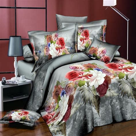 Pcs D Big Red Rose Floral Duvet Cover Bedding Sheet Pillow Cases Bed