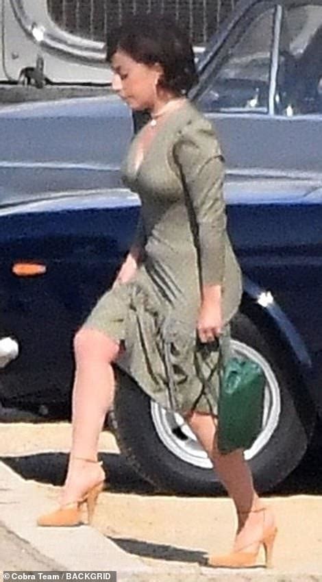 Lady Gaga Radiates Glamour In A Plunging Green Dress As She Films House
